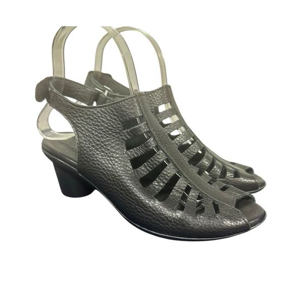 Arche Women's Black Leather Strappy Sandals 38(EU) 7 US Open Toe Slingback Heels - Picture 2 of 11